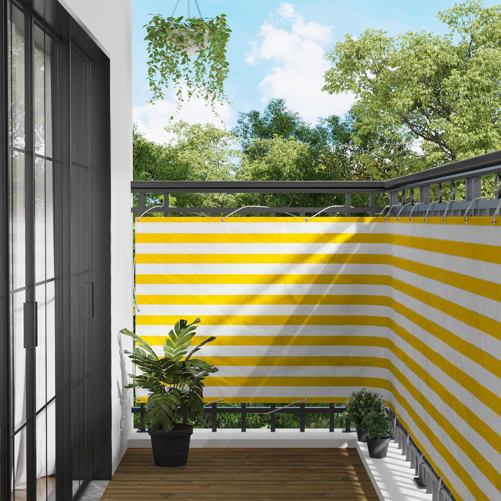 Balkon Scherm Geel en Wit 110 x 500 cm Oxford Stof image 1