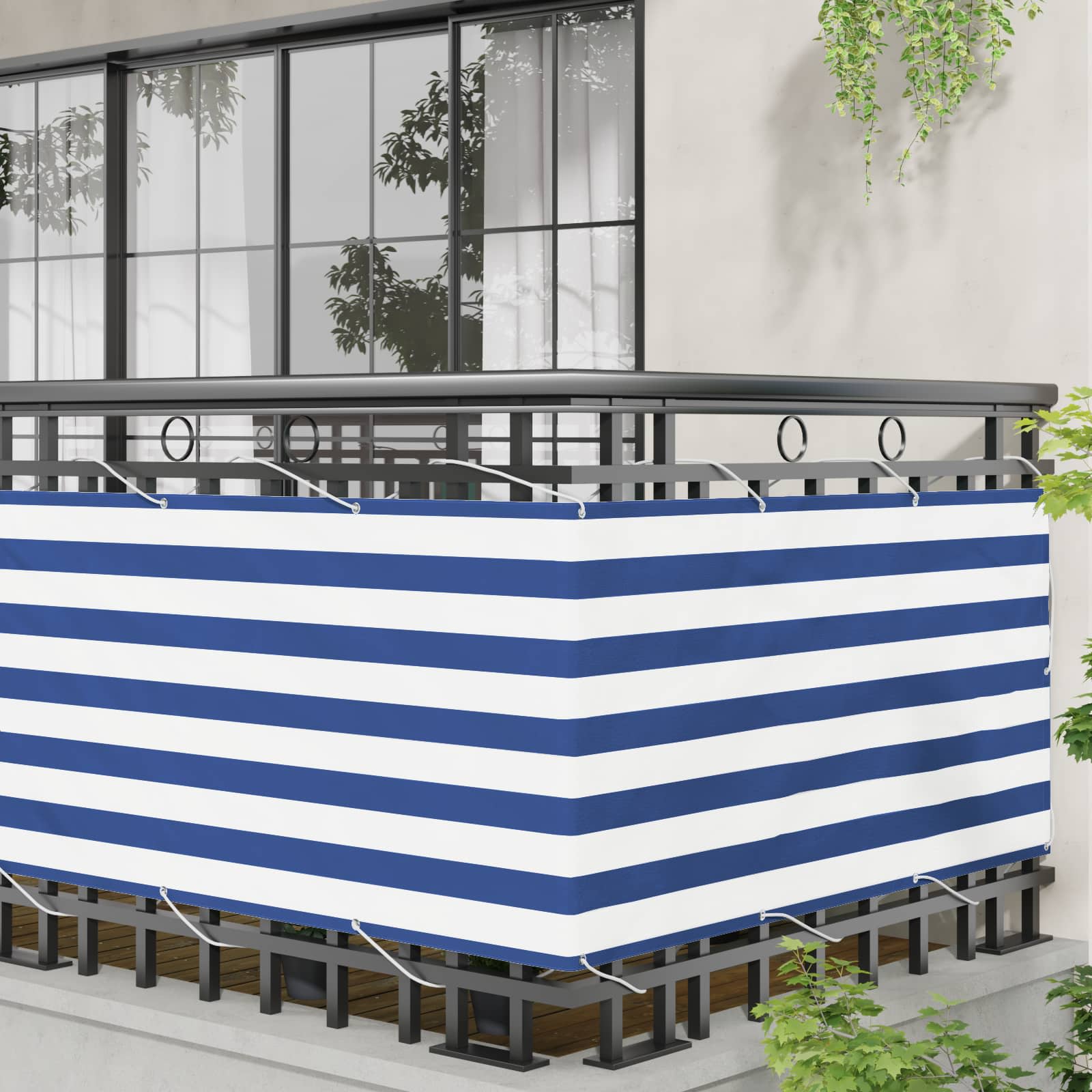 Balkon Scherm Blauw en Wit 75 x 200 cm PU gecoat oxford alu image 3
