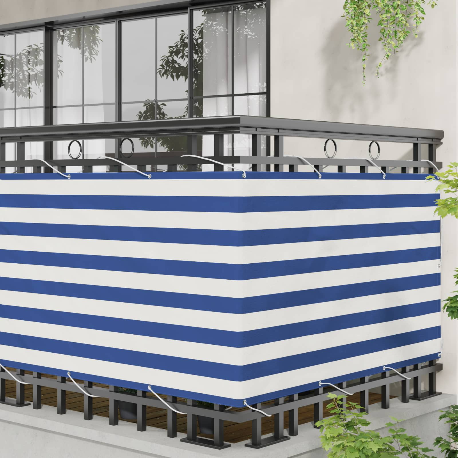 Balkon Scherm Blauw en Wit 90 x 200 cm PU gecoat oxford alu image 3