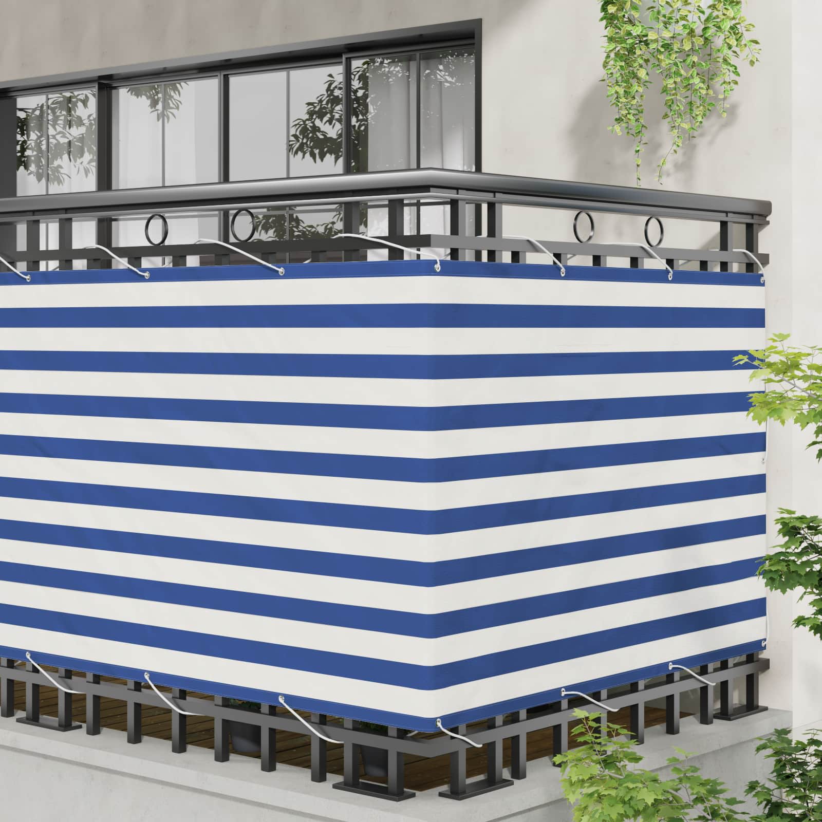Balkon Scherm Blauw en Wit 110 x 300 cm Oxford Stof image 3