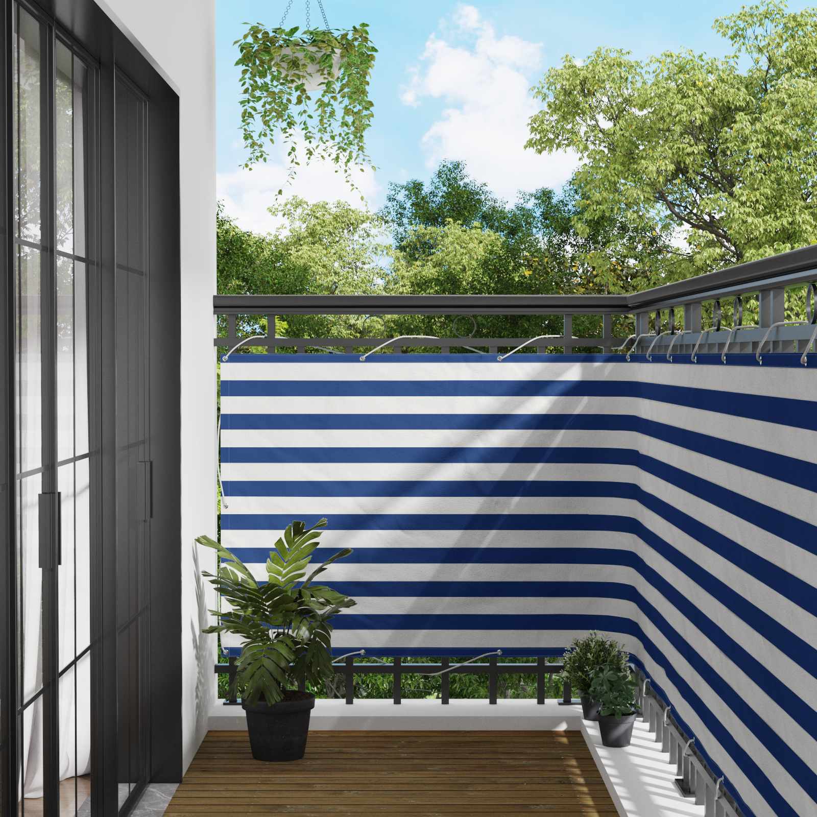 Balkon Scherm Blauw en Wit 110 x 400 cm Oxford Stof image 1
