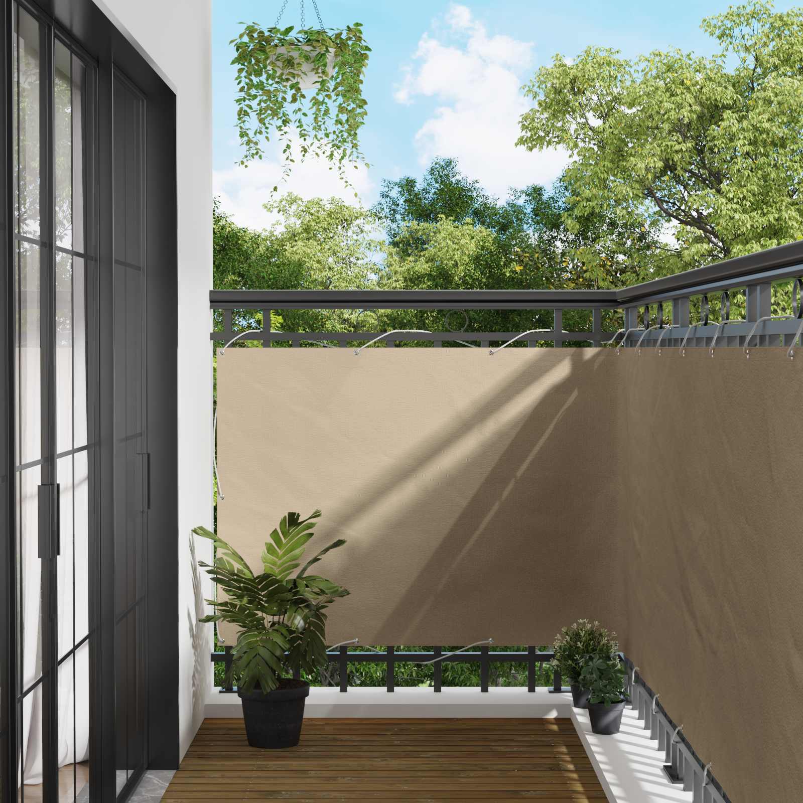 Balkon Scherm Beige 110 x 600 cm Oxford Stof image 1