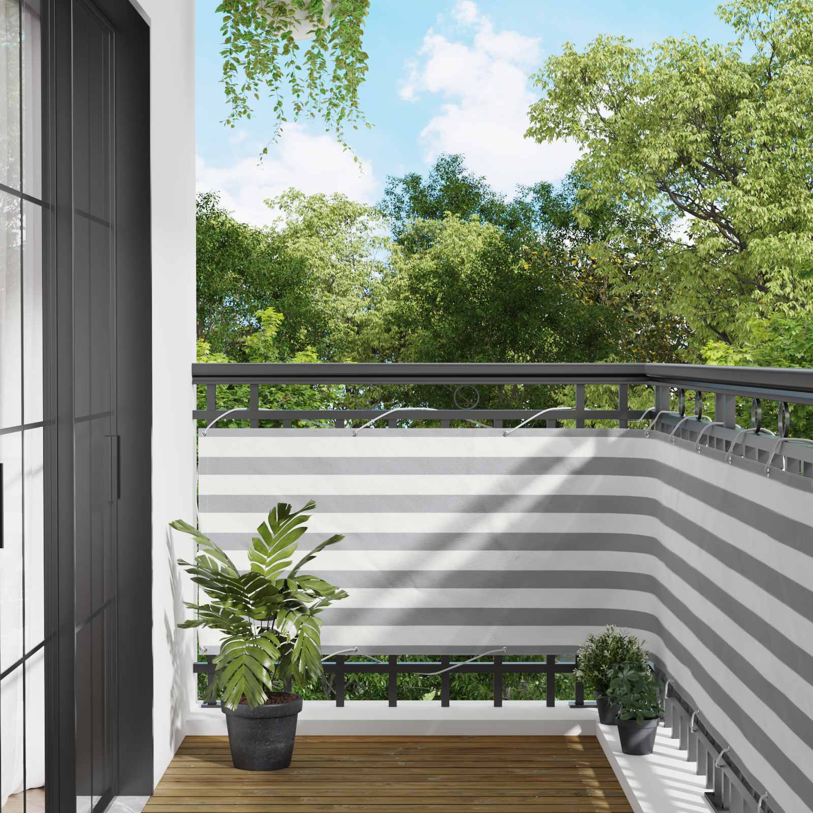 Balkon Scherm Lichtgrijs en wit. 75 x 400 cm image 1