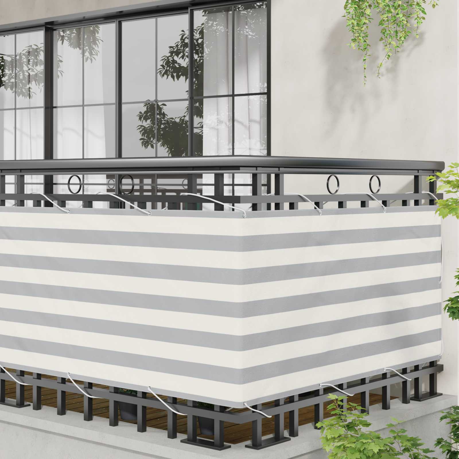 Balkon Scherm Lichtgrijs en wit. 75 x 800 cm image 3