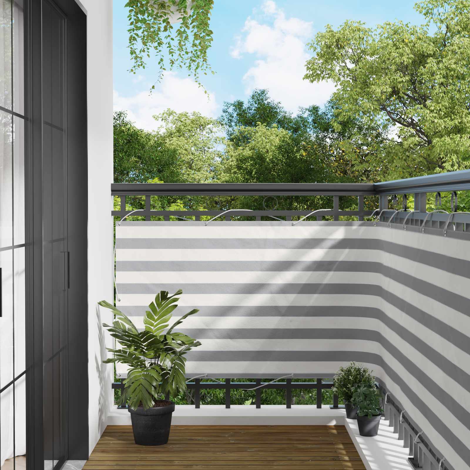 Balkon Scherm Lichtgrijs en wit. 100 x 300 cm Oxford Stof image 1