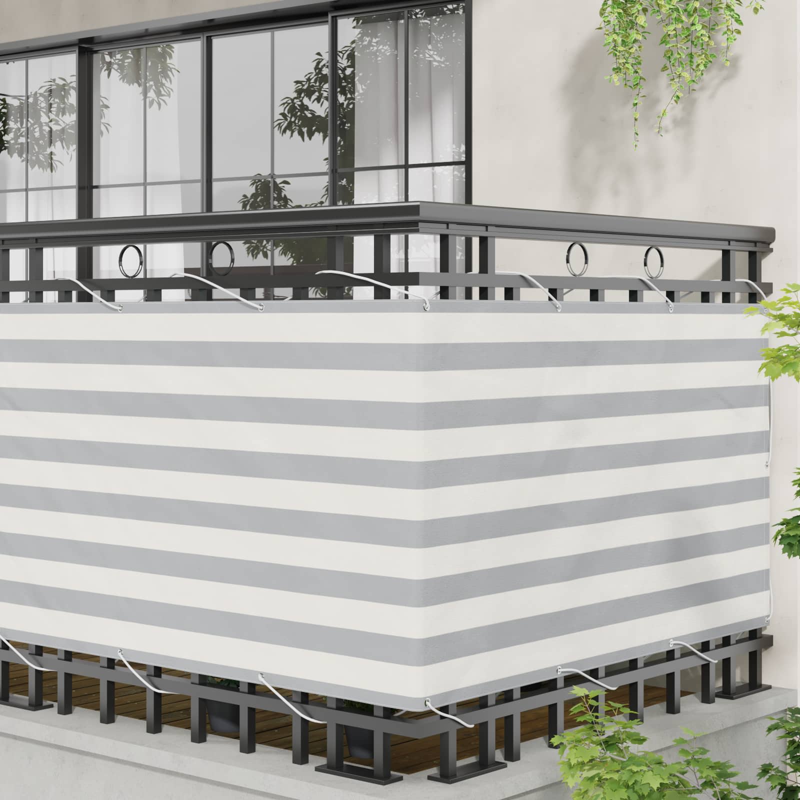 Balkon Scherm Lichtgrijs en wit. 100 x 1000 cm Oxford Stof image 3