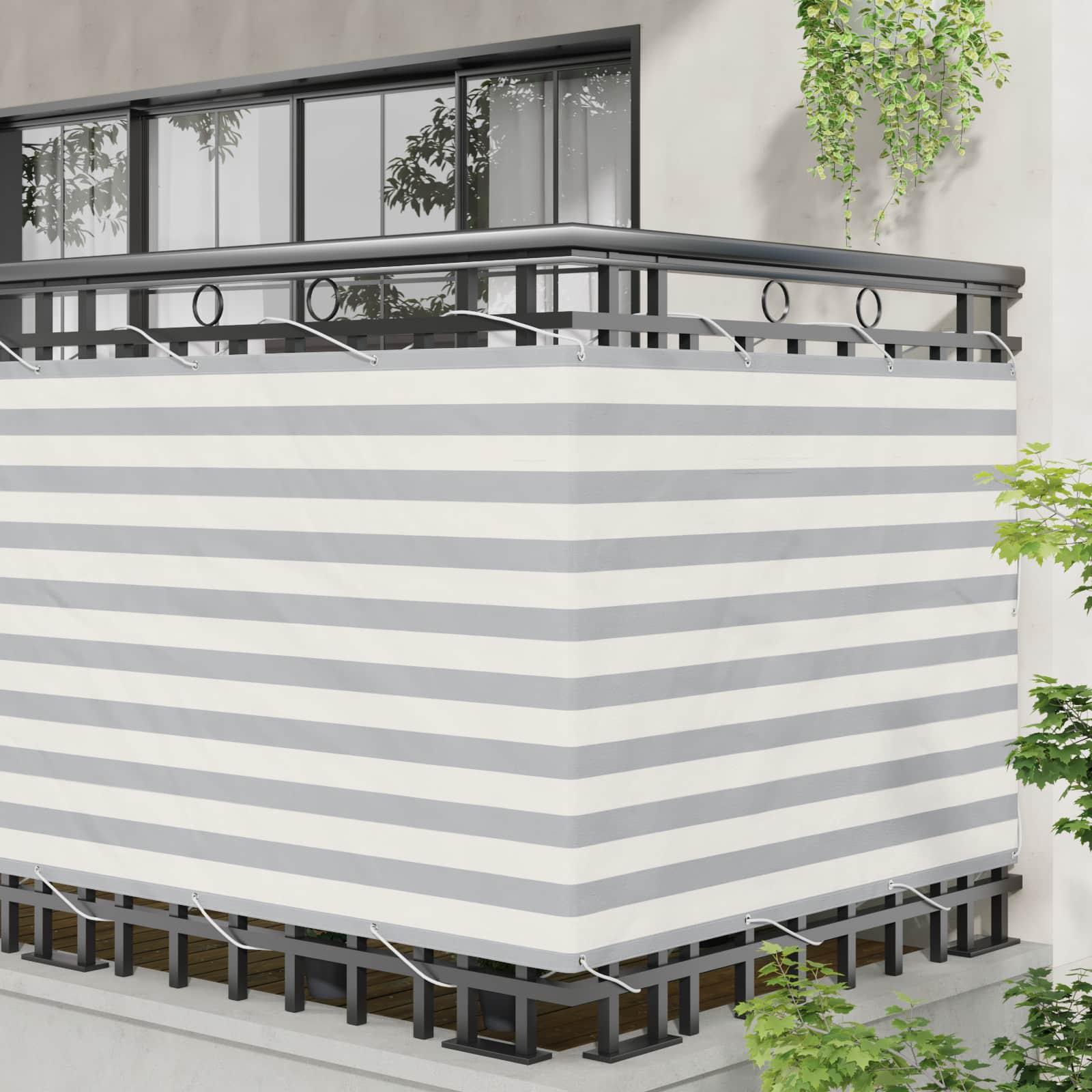 Balkon Scherm Lichtgrijs en wit. 110 x 300 cm Oxford Stof image 3