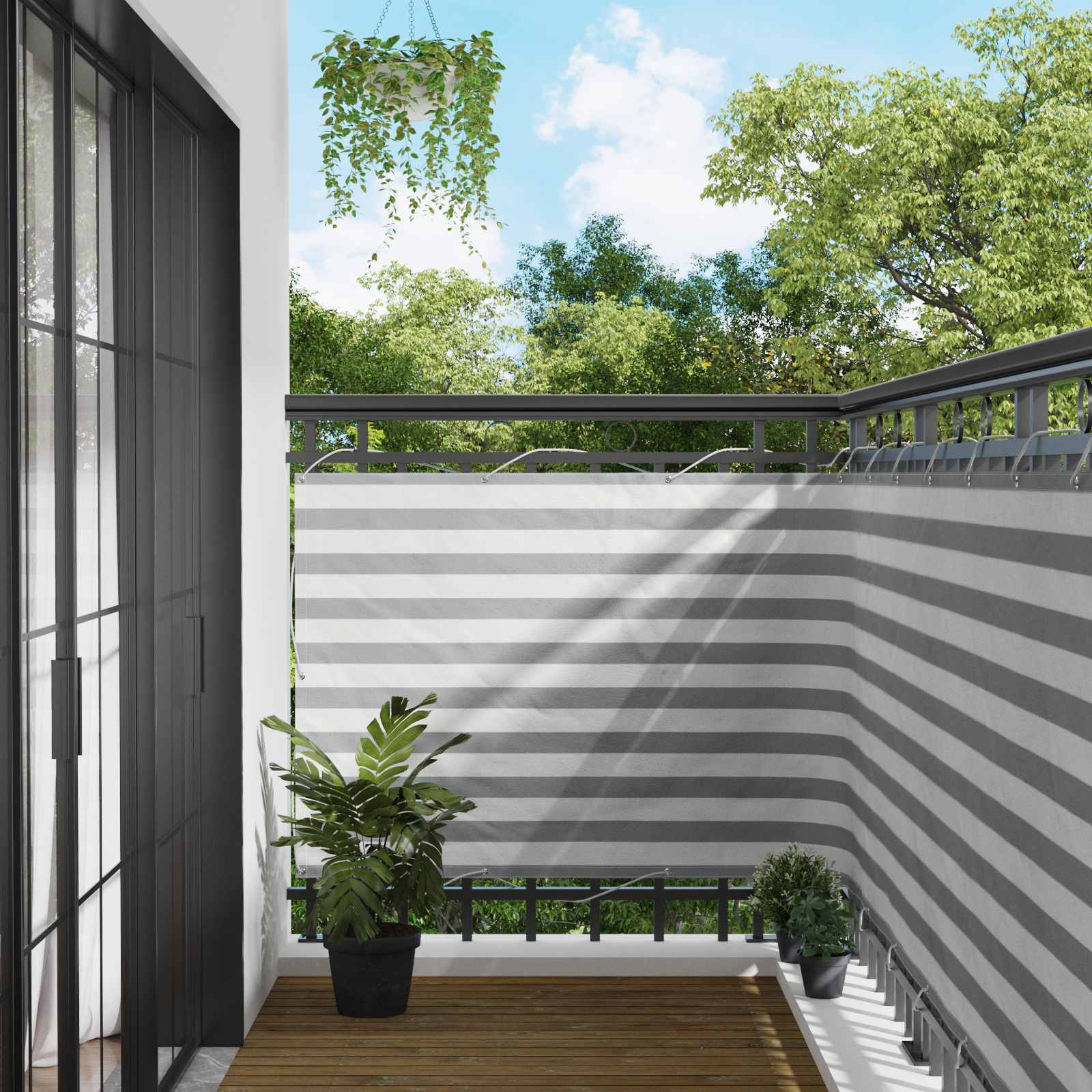 Balkon Scherm Lichtgrijs en wit. 120 x 1000 cm image 1