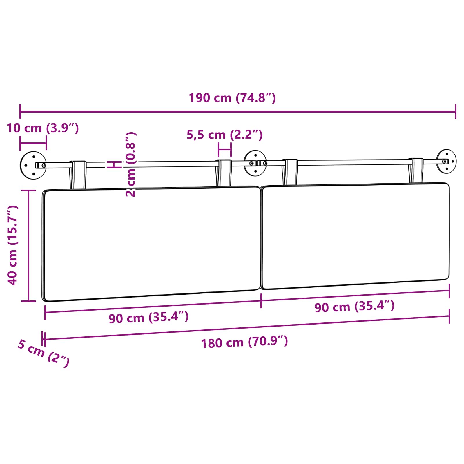 Rippuv Peatoe Hele roheline hall 190 x 55 x 5 cm Korter kangas 11 Kõik vajalik sinu aeda ja koju! Rippuv Peatoe Hele roheline hall 190 x 55 x 5 cm Korter kangas - Image 11