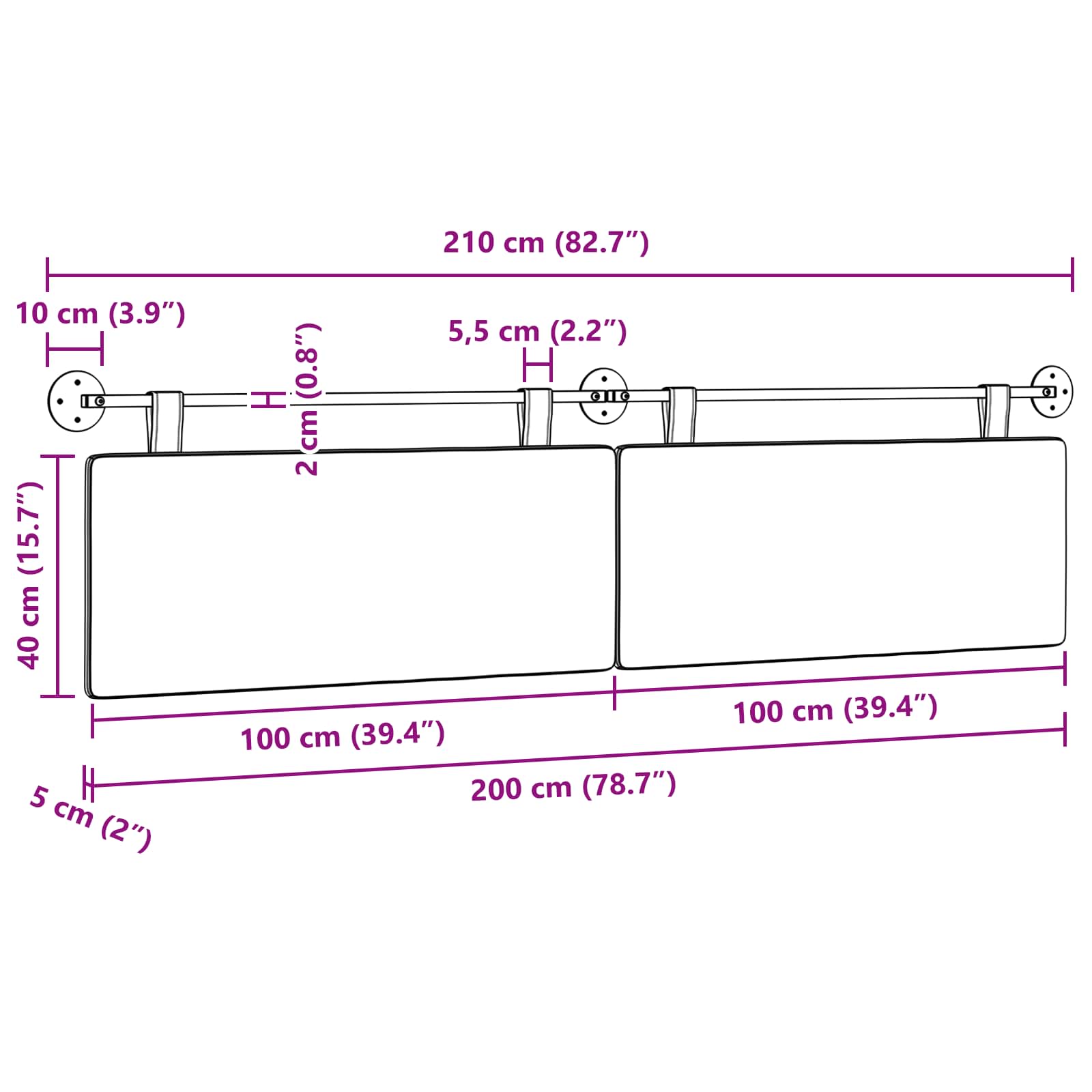 vidaXL Hängevorderseite Uni Rot-Orange 210 x 55 x 5 cm Cordstoff – Bild 11