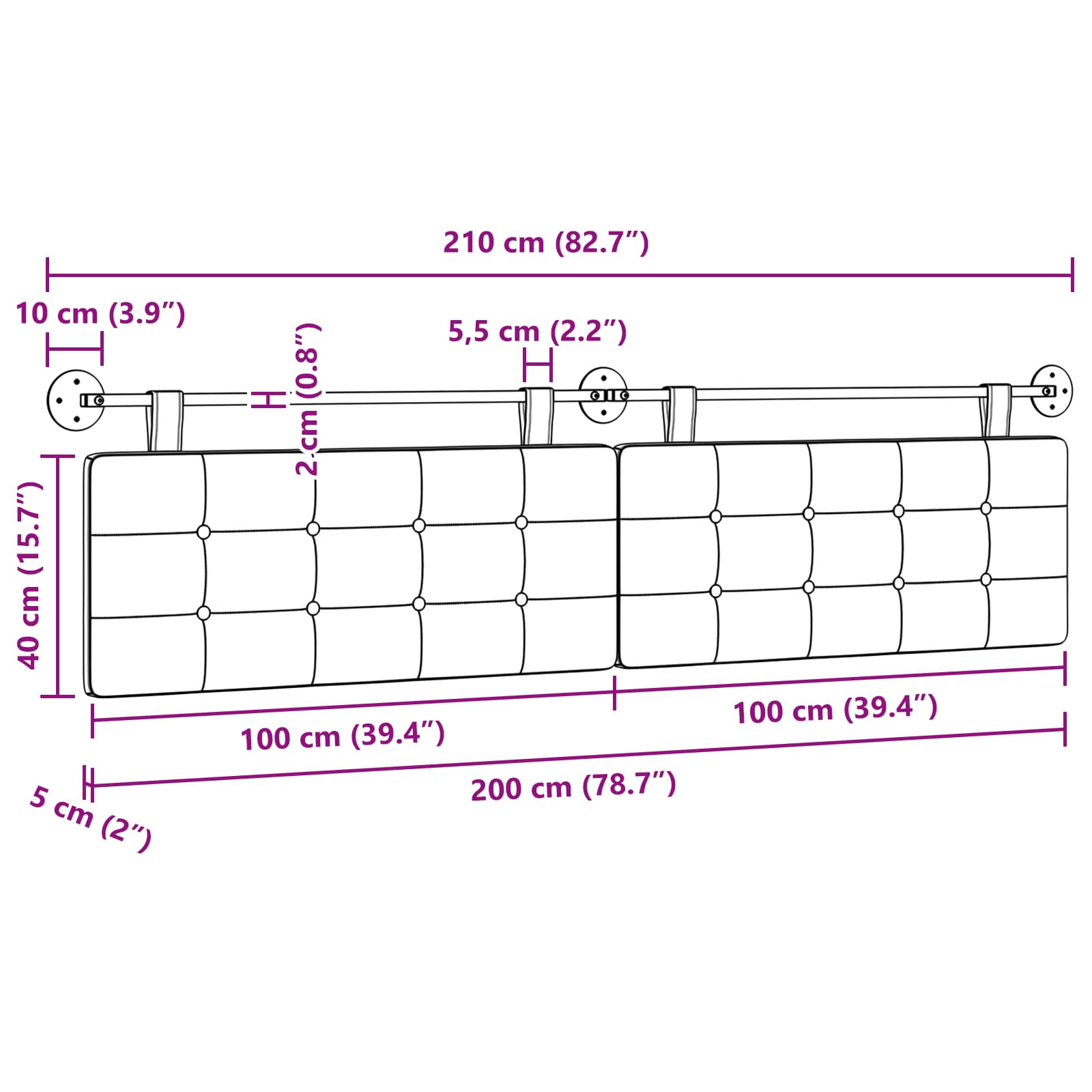 vidaXL Hängevorderseite Schwarz 210 x 55 x 5 cm Kunstleder – Bild 11