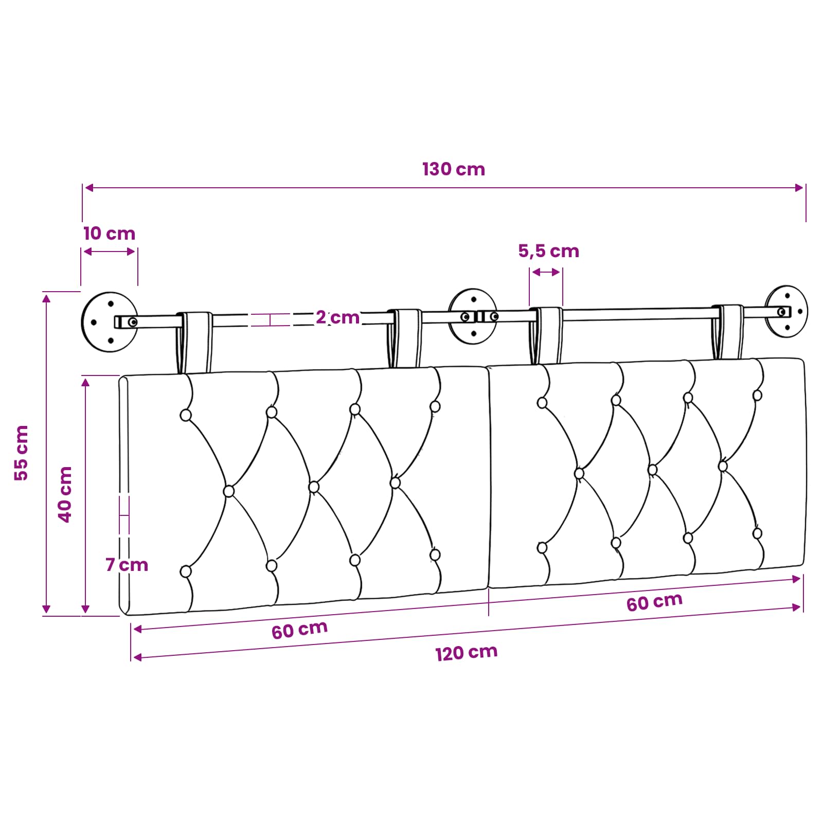 Závěsné čelo postele S LED osvětlením Černá Samet - obrázek 11