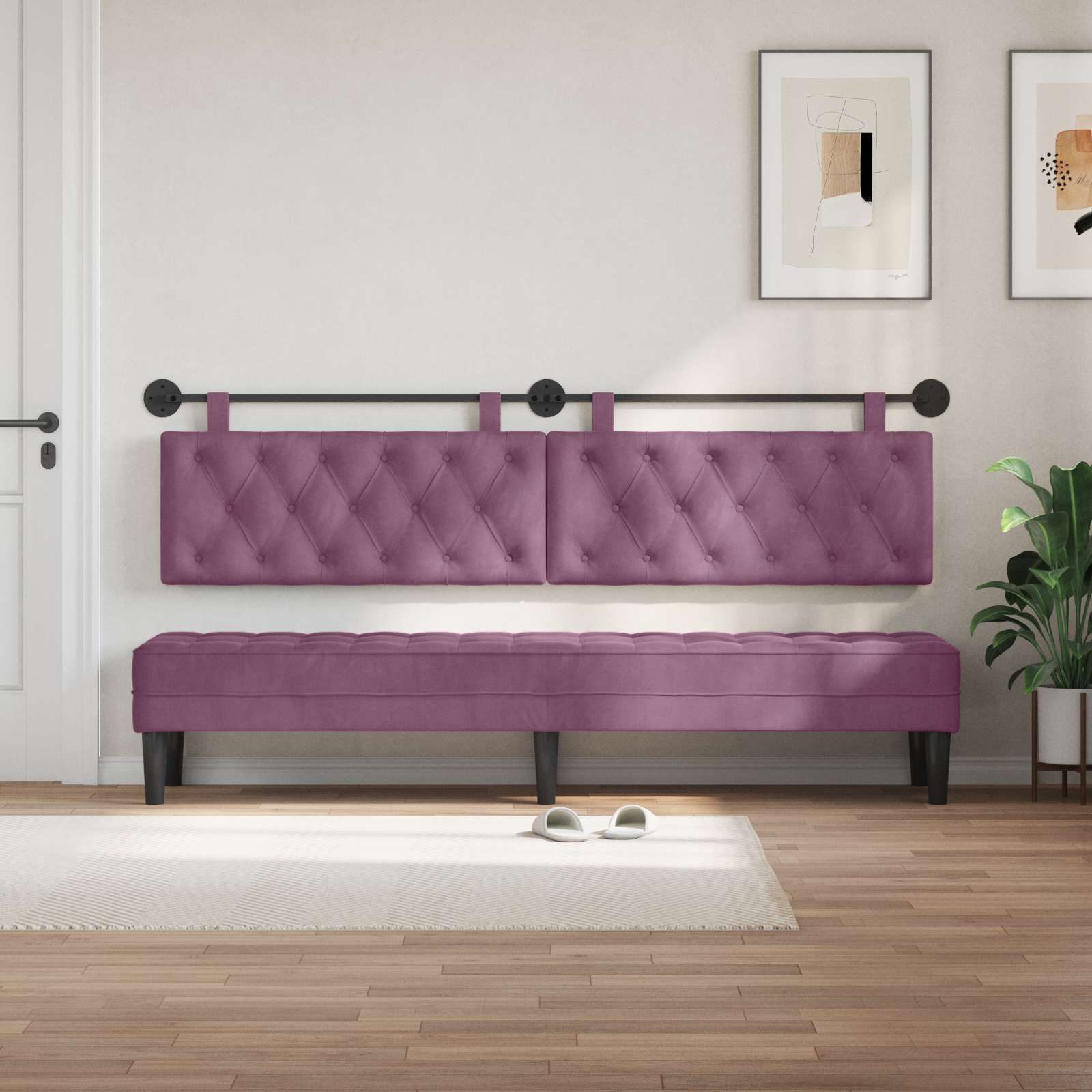vidaXL Hängevorderseite Wandmontiert Lila 210 x 55 x 7 cm Samt – Bild 3