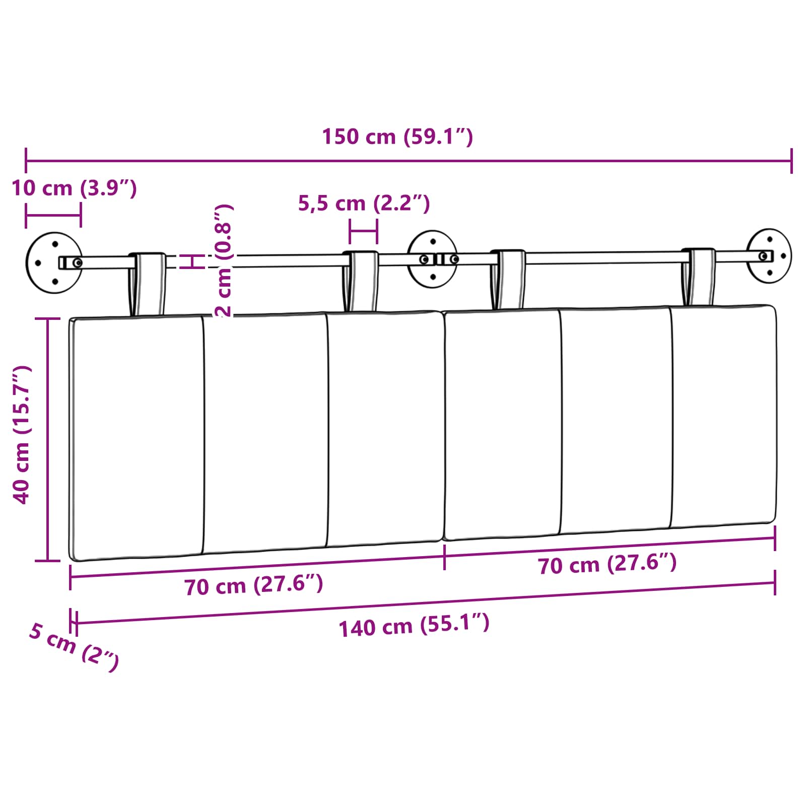 Viseče vzglavje postelje Temno zelena blago - slika 11