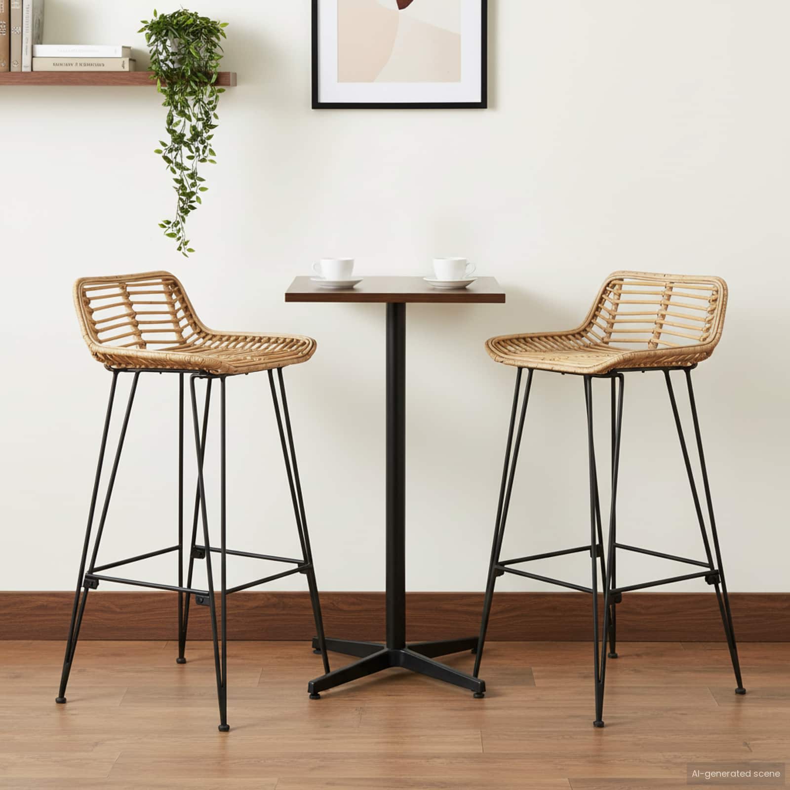 Barpall 2 st Naturlig 44 x 45 x 76 cm Rattan och Stål