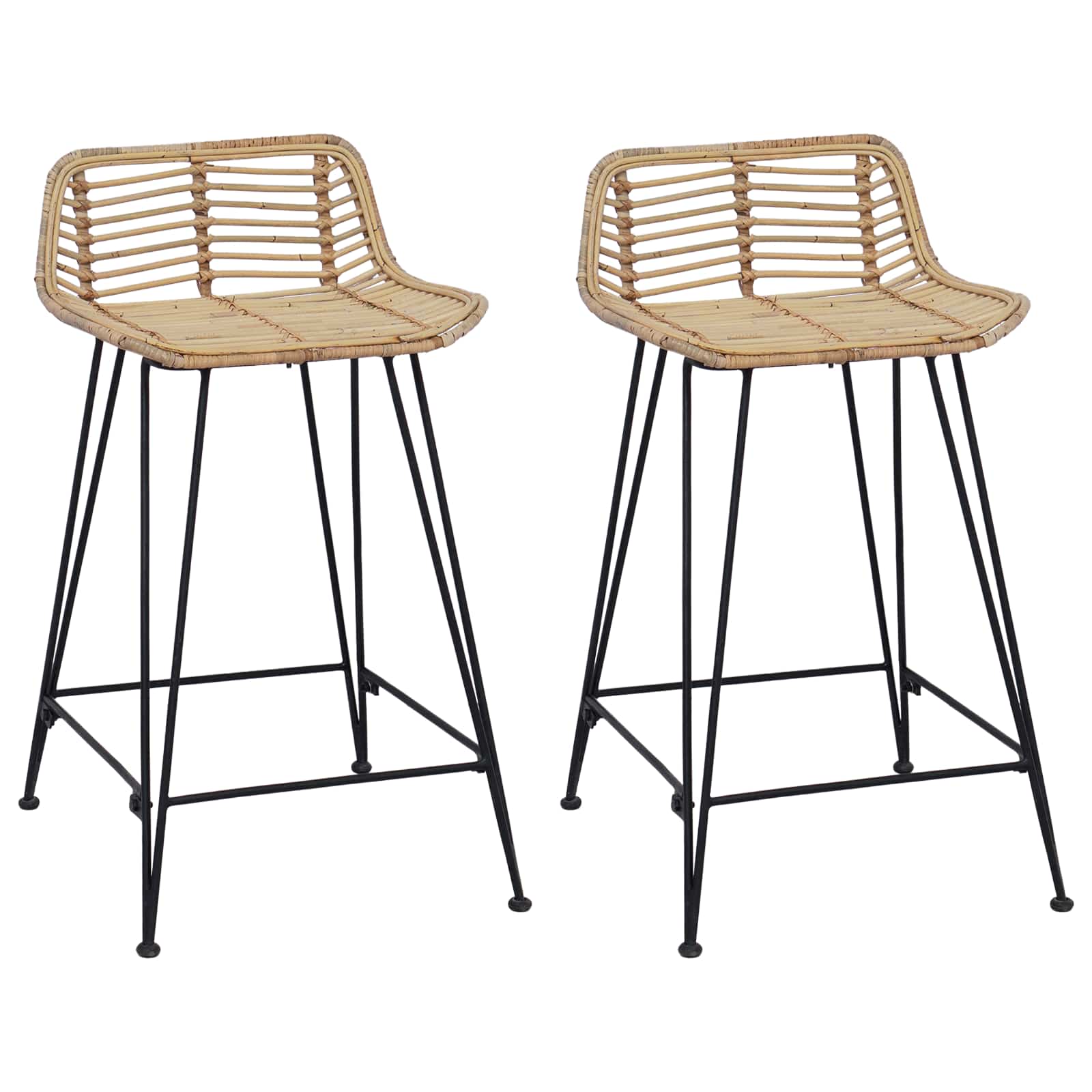vidaXL Scaun de bar 2 pcs natural 44 x 45 x 76 cm Rattan și oțel