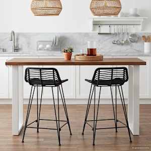 Barski stol 2 pcs Črna 44 x 45 x 76 cm Rattan in jeklo