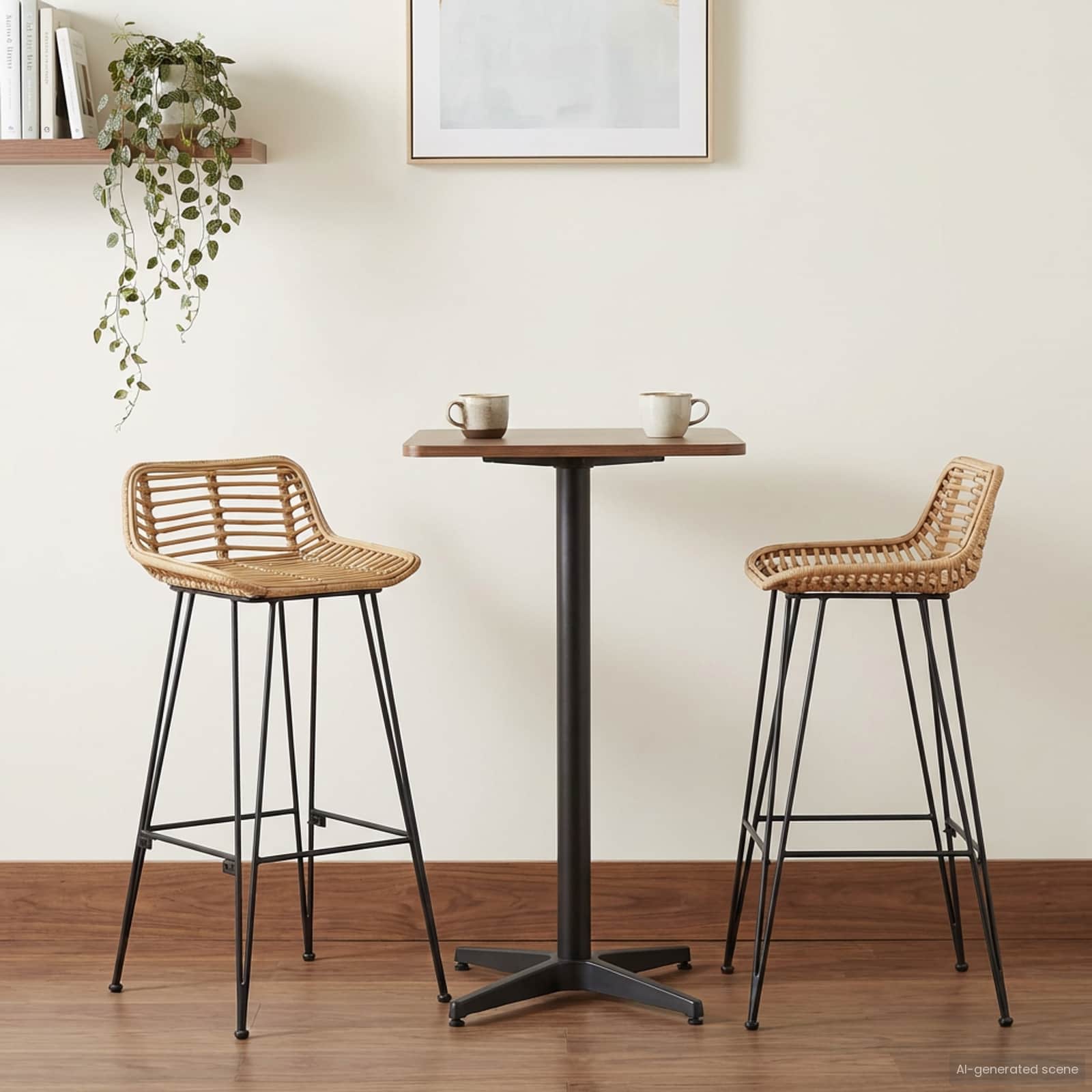 Barbænk 2 pcs 44 x 46 x 91 cm Rattan og Stål Naturfarvet, Barstole hos HomeNordic