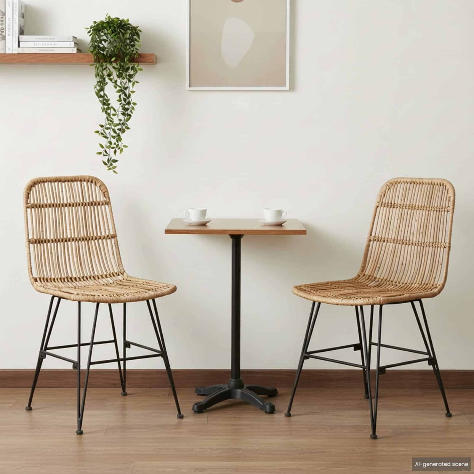 vidaXL Scaun de dining 2 pcs natural 41 x 55 x 85 cm Rattan și oțel