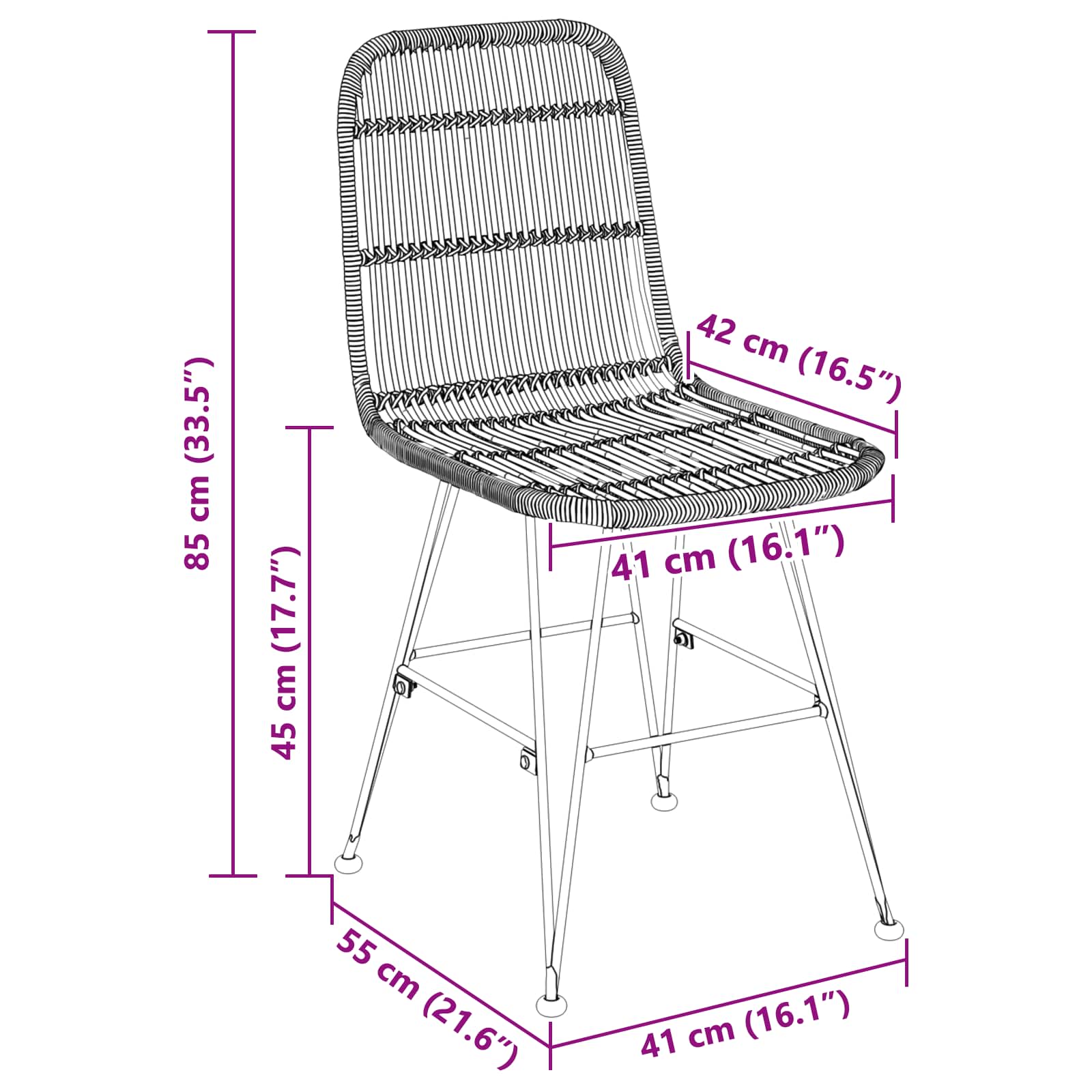 Jedilna stolica 2 pcs Naravna 41 x 55 x 85 cm Rattan in jeklo - slika 10