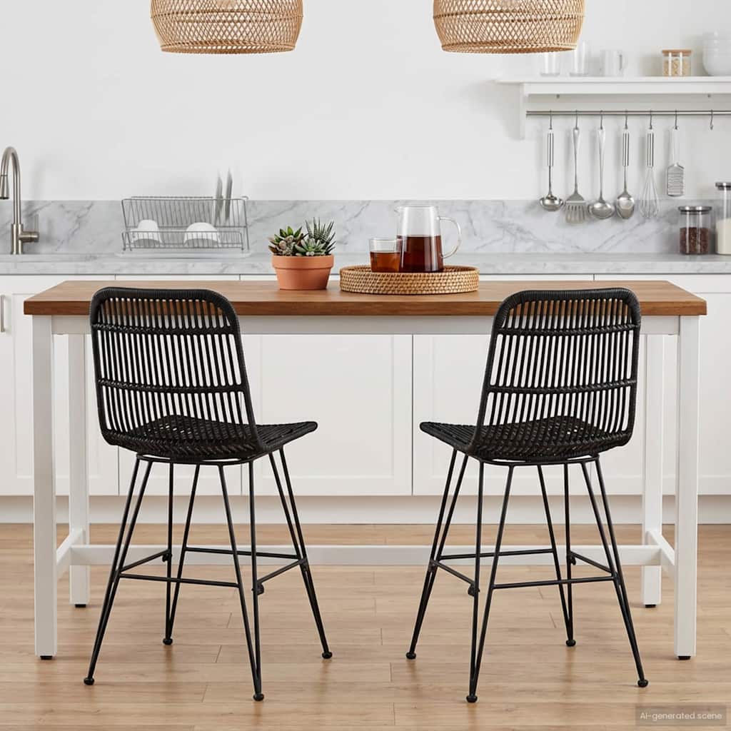 vidaXL Ruokatuoli 2 kpl Rattan ja Teräs Musta 41 x 55 x 85 cm