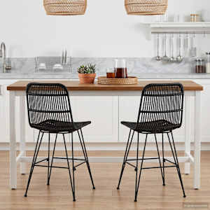 Jedilna stolica 2 pcs Črna 41 x 55 x 85 cm Rattan in jeklo