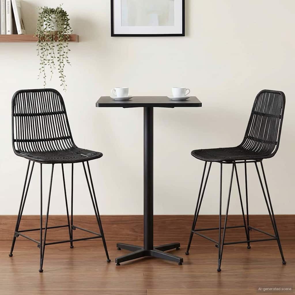 vidaXL Scaun de bar 2 pcs Negru 44 x 54 x 96 cm Rattan și oțel