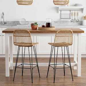 Barski stol 2 pcs Naravna 44 x 55 x 109 cm Rattan in jeklo