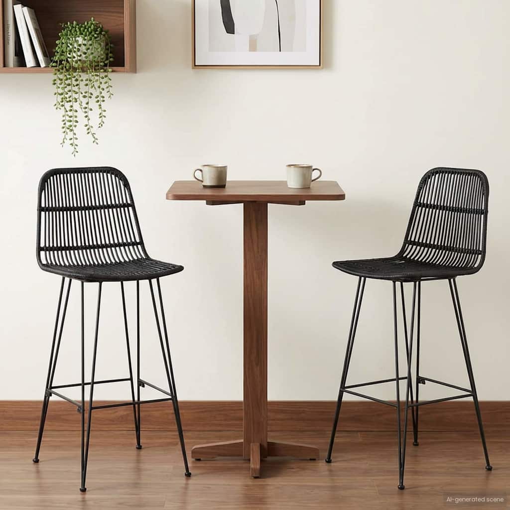 Barski stol 2 pcs Črna 44 x 55 x 109 cm Rattan in jeklo