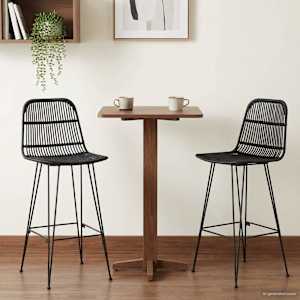 Barski stol 2 pcs Črna 44 x 55 x 109 cm Rattan in jeklo