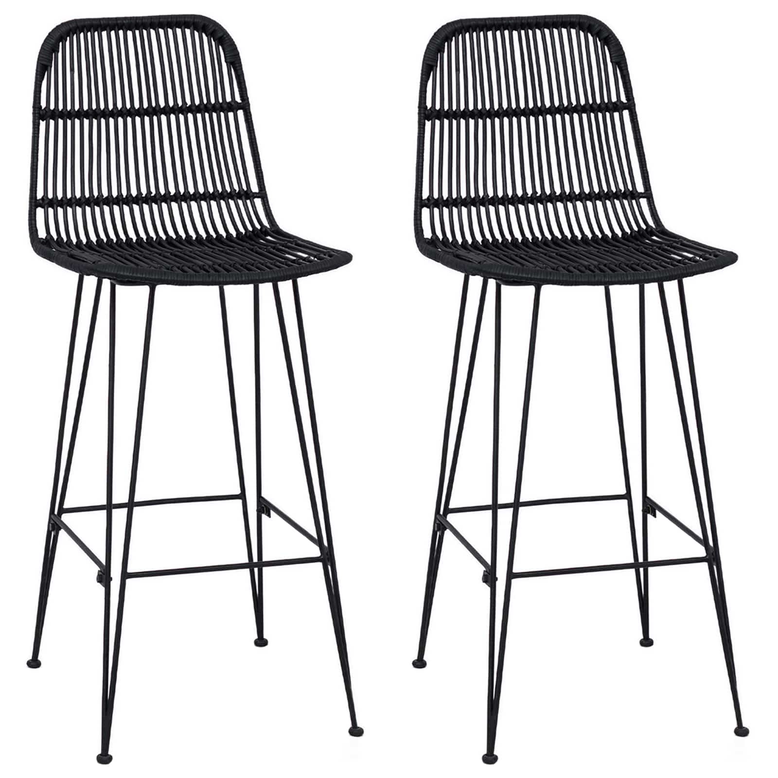 Barski stol 2 pcs Črna 44 x 55 x 109 cm Rattan in jeklo - slika 2
