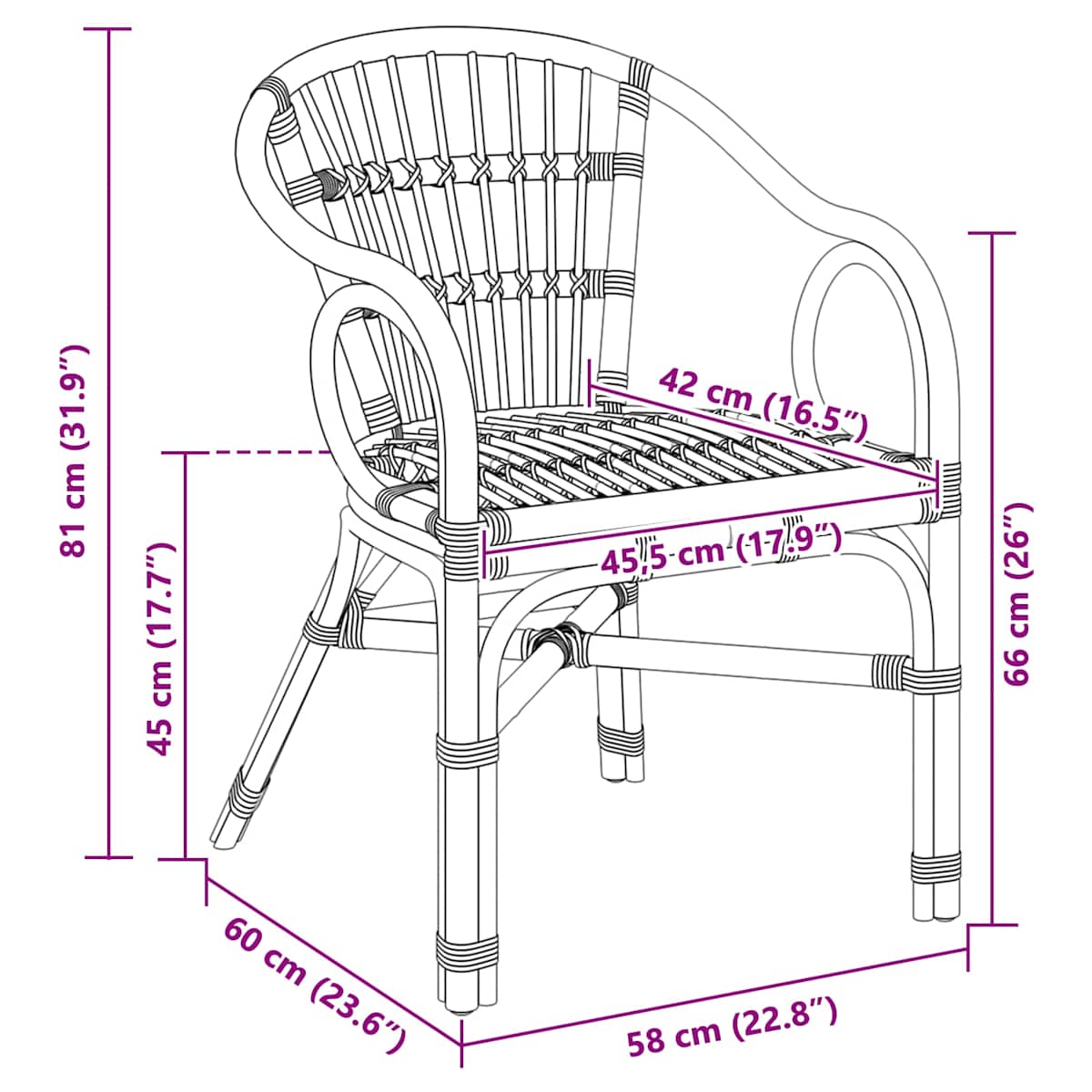 Staplestol 58 x 60 x 81 cm Rattan - Billede 9