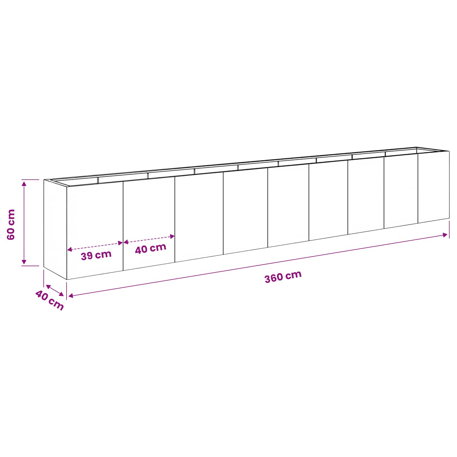 Plantenbak Wit 360 x 40 x 60 cm Koudgewalst staal image 7