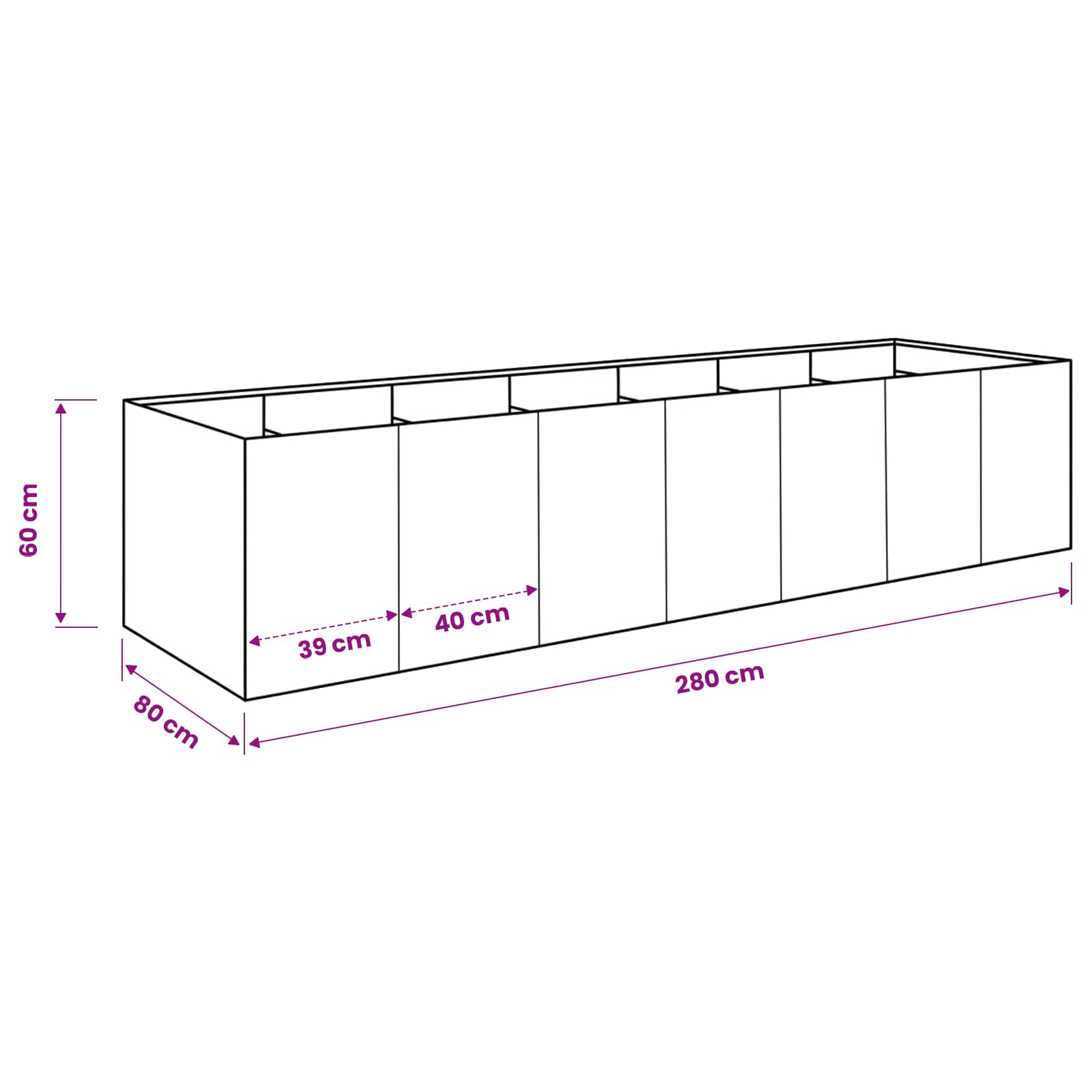 Plantenbak Roestkleurig 280 x 80 x 60 cm weervast staal image 9