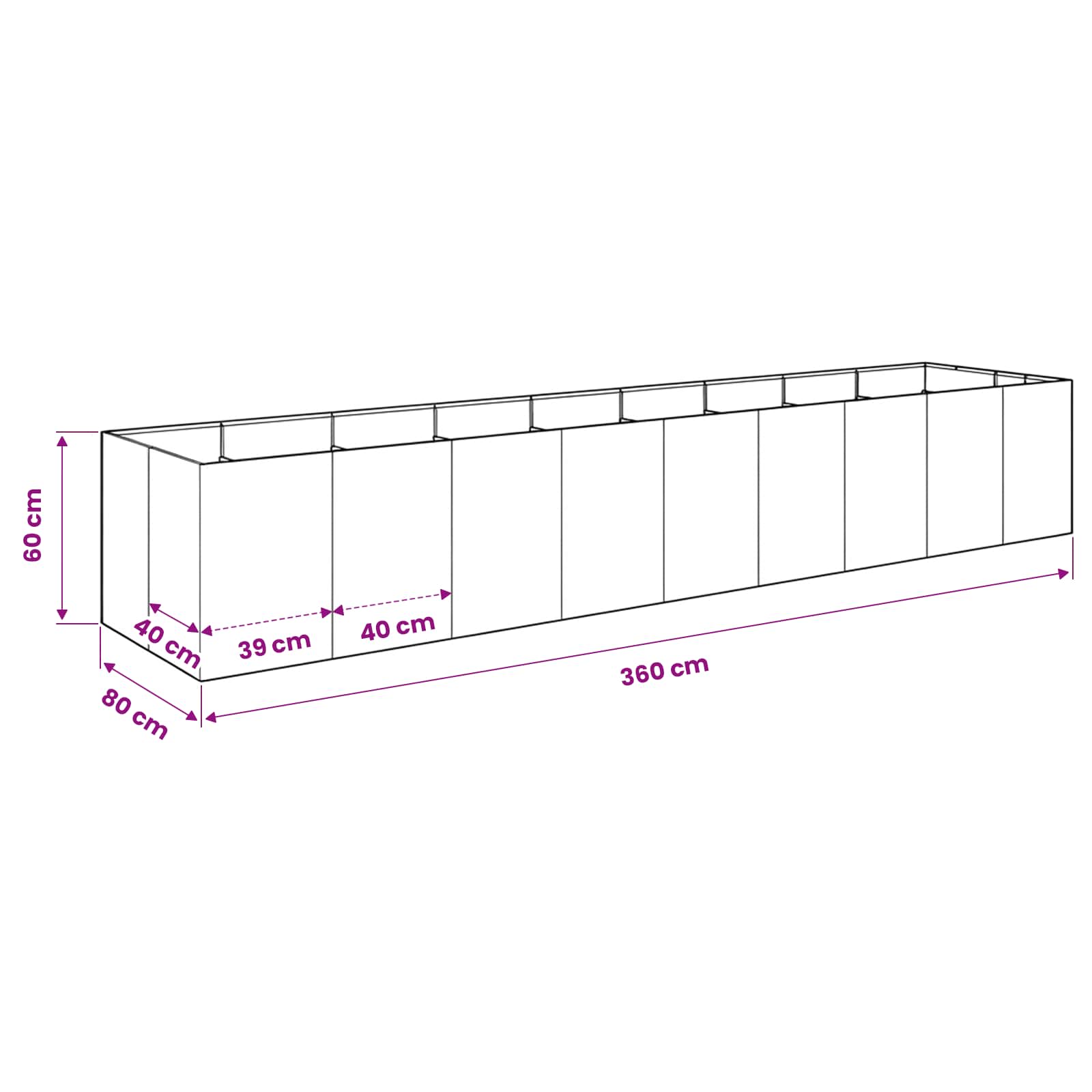 Plantenbak Wit 360 x 80 x 60 cm Koudgewalst staal image 7