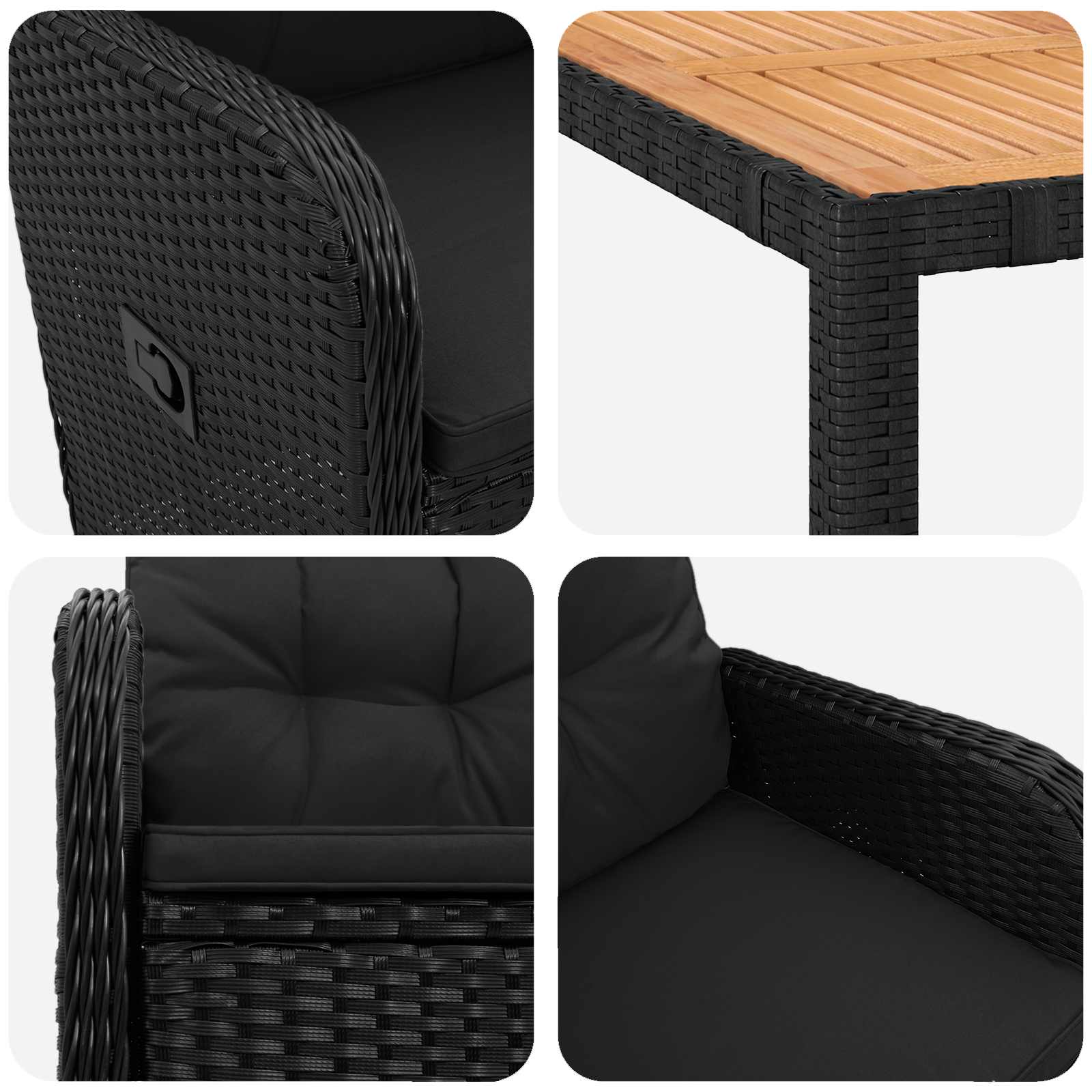 vidaXL Outdoortisch-Set 7 stk. Schwarz 190 x 90 x 75 cm – Bild 7