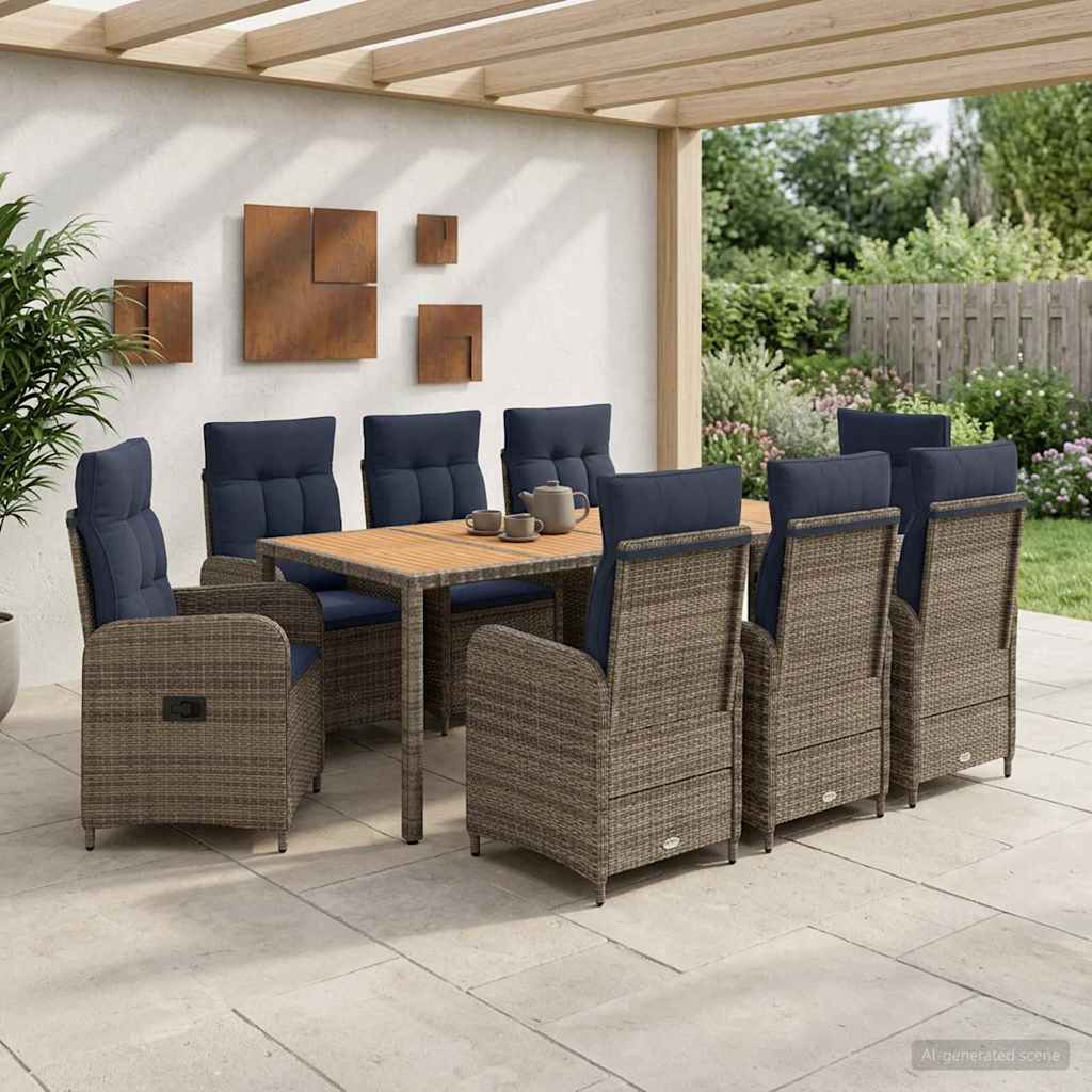 vidaXL Outdoortisch-Set 9 stk. PE Rattan und pulverbeschichteter Stahl