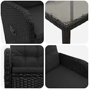 Zahradní jídelní sada 3 pcs Černá 90 x 90 x 75 cm polyratan - obrázek 5