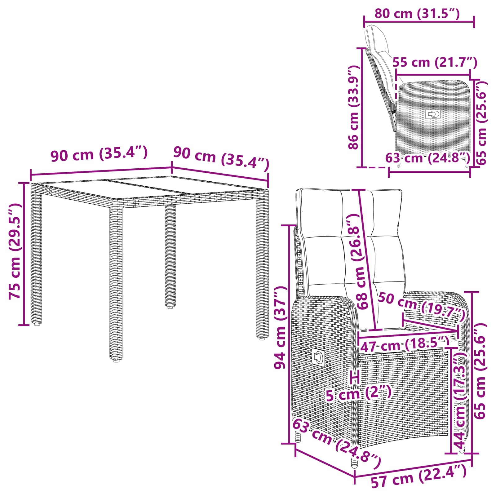 Zunanja jedilnica 3 pcs PE ratan in prašno premazano jeklo - slika 9