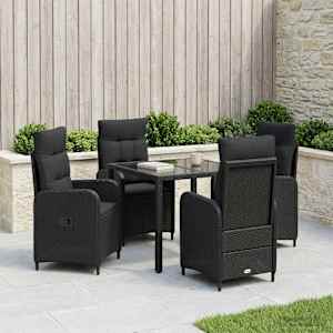 Zunanja jedilnica 5 pcs Črna 90 x 90 x 75 cm poli ratan