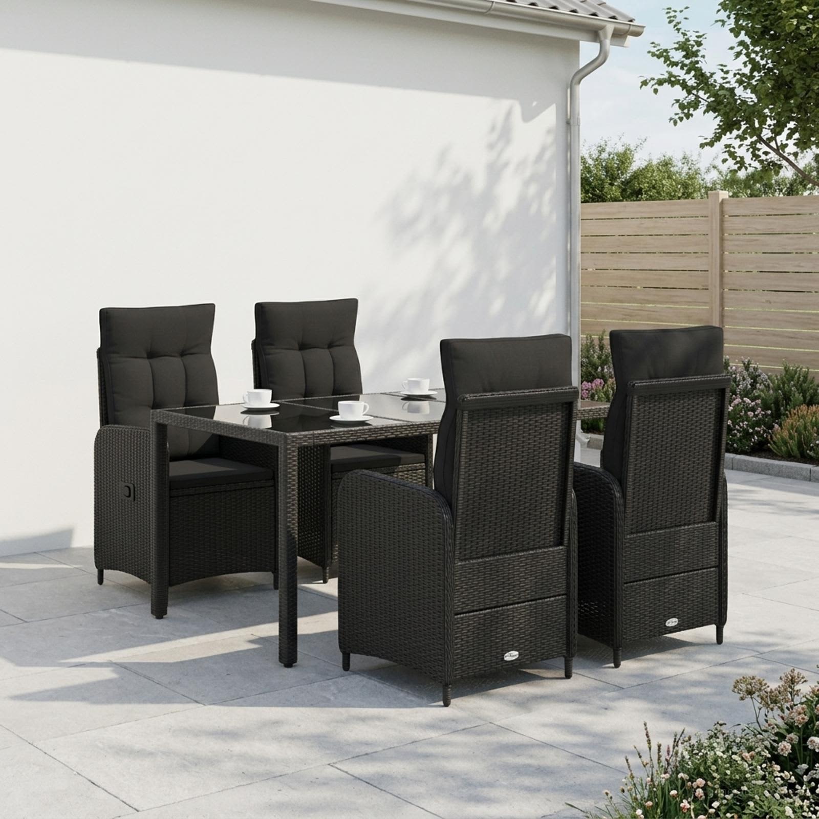 Zunanja jedilnica 5 pcs Črna 150 x 90 x 75 cm poli ratan