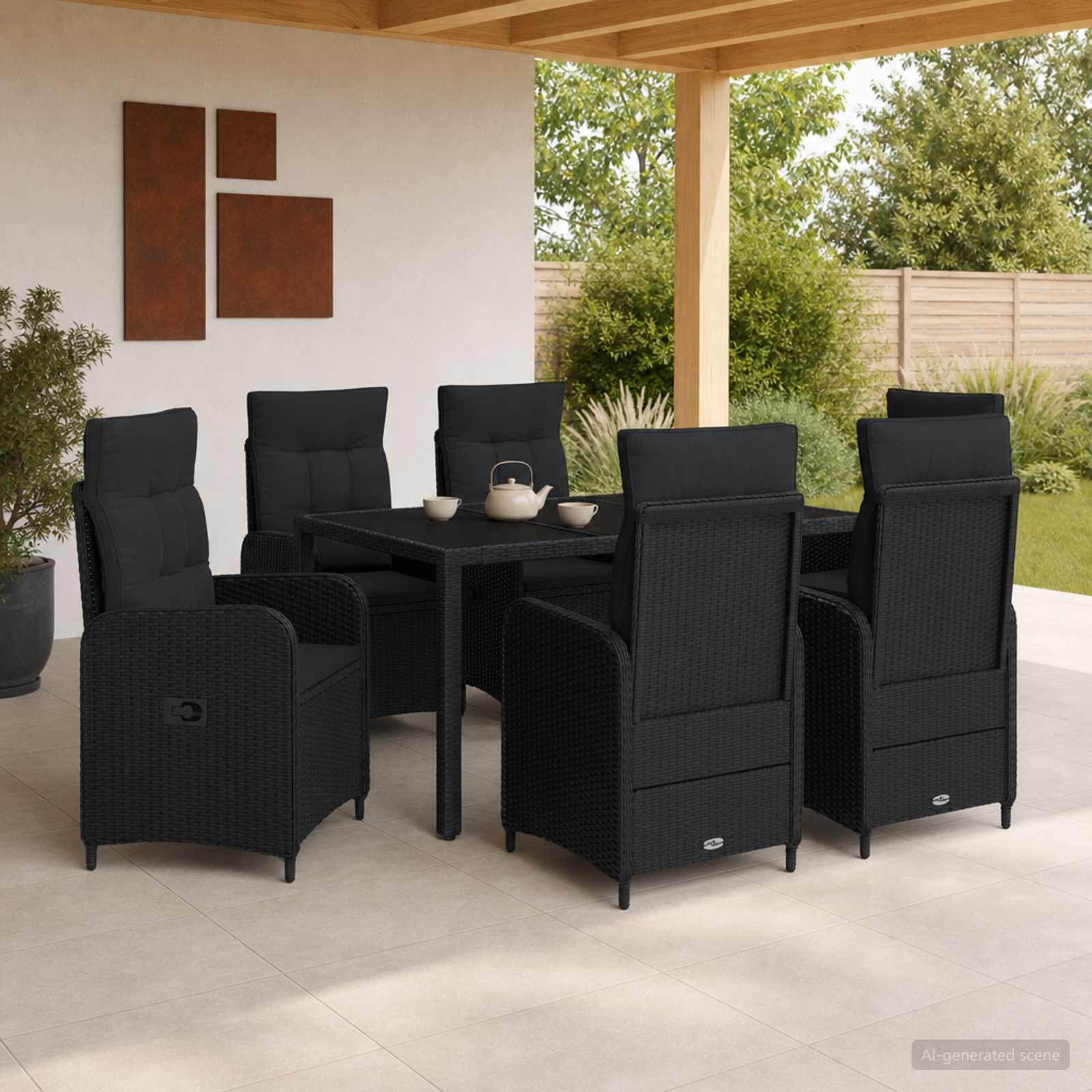 Zunanja jedilnica 7 pcs Črna 150 x 90 x 75 cm poli ratan