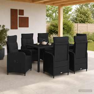 Zunanja jedilnica 7 pcs Črna 150 x 90 x 75 cm poli ratan