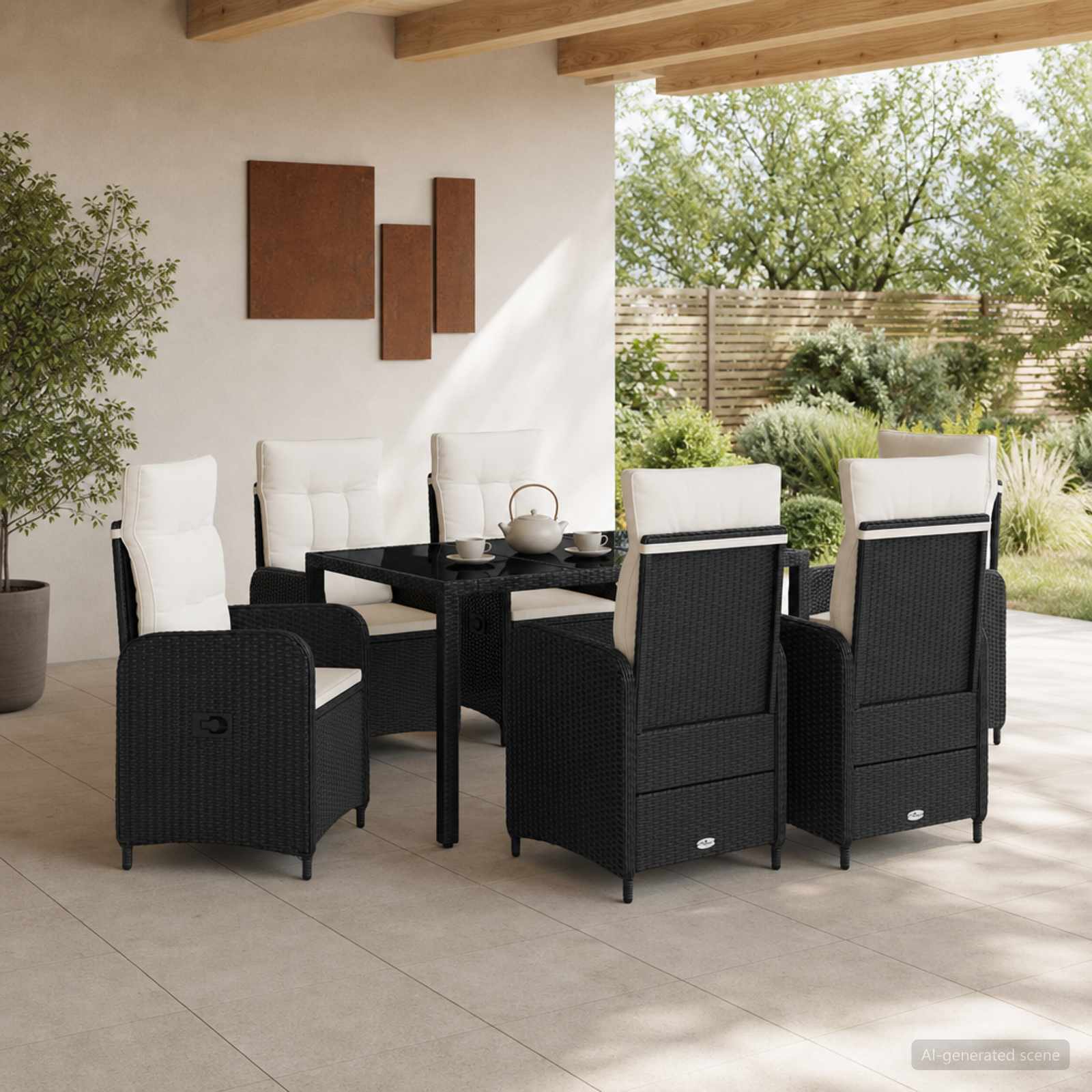 vidaXL Udendørs spise sæt 7 stk. Sort og Cremehvid 150 x 90 x 75 cm