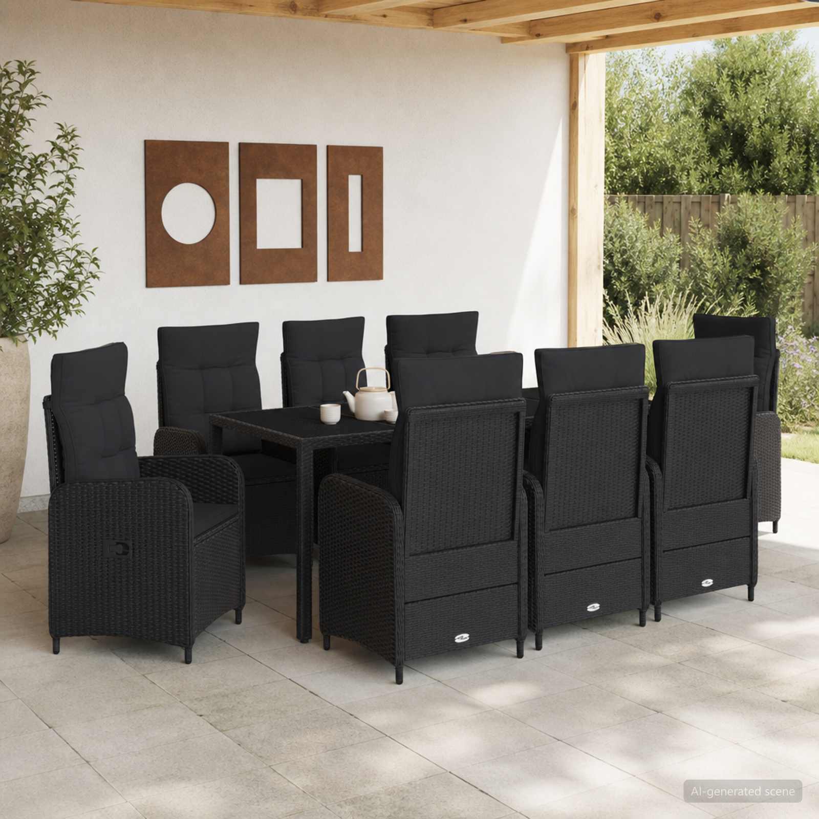 vidaXL Udendørs spise sæt 9 stk. Sort 190 x 90 x 75 cm polyrattan