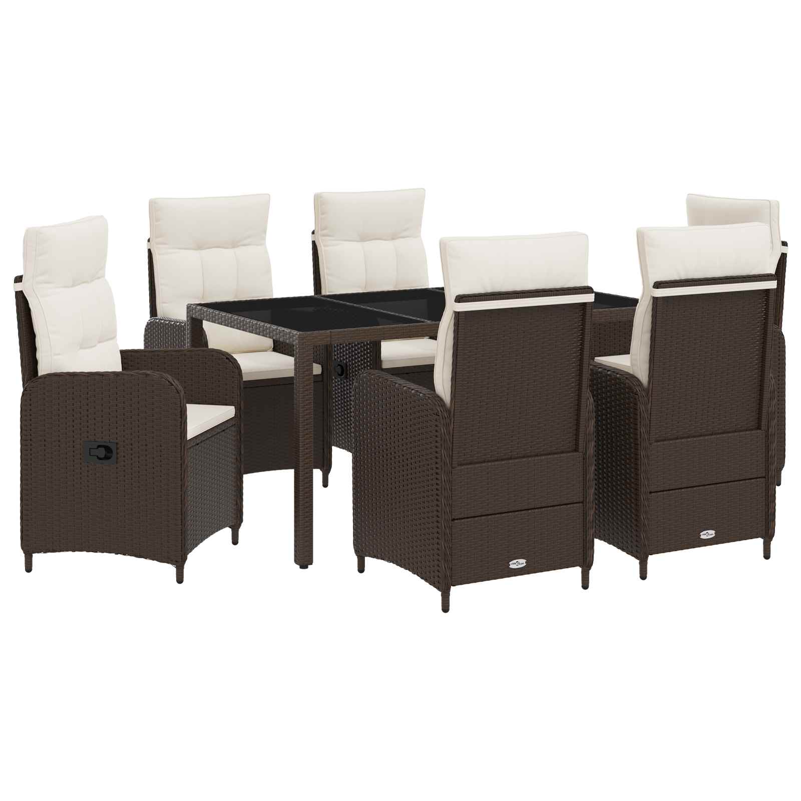 vidaXL Buiten eettafelset 7 st Bruin en Crème Wit 150 x 90 x 75 cm, foto 3