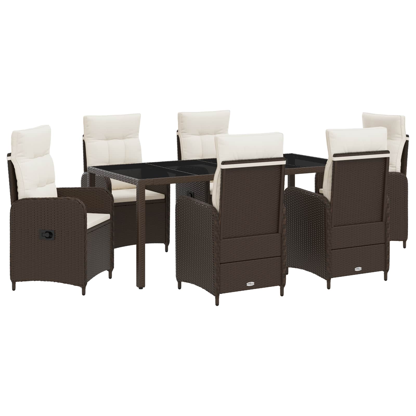 vidaXL Buiten eettafelset 7 st Bruin en Crème Wit 190 x 90 x 75 cm, foto 3