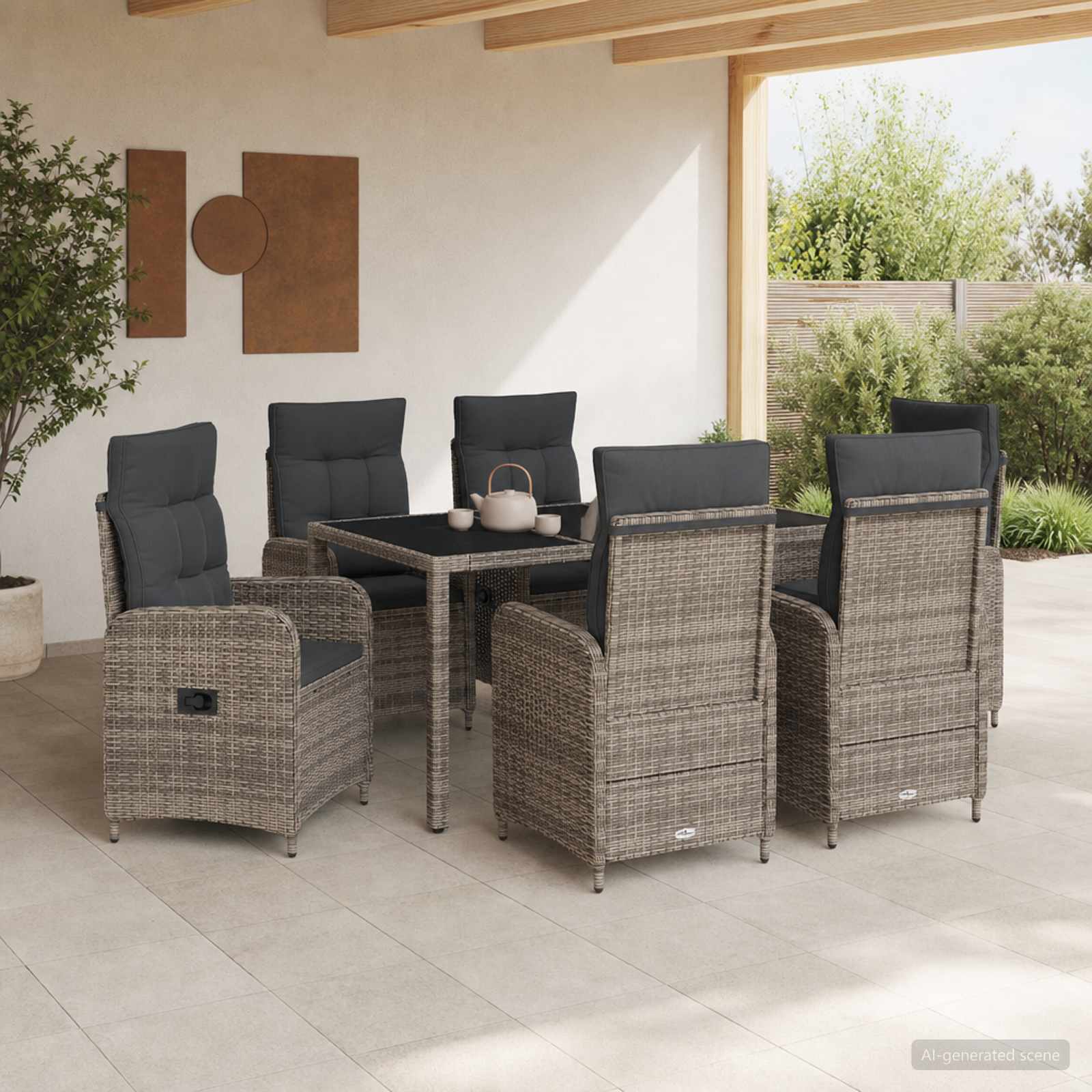 Zunanja jedilnica 7 pcs Svetlo siva in temno siva - slika 3