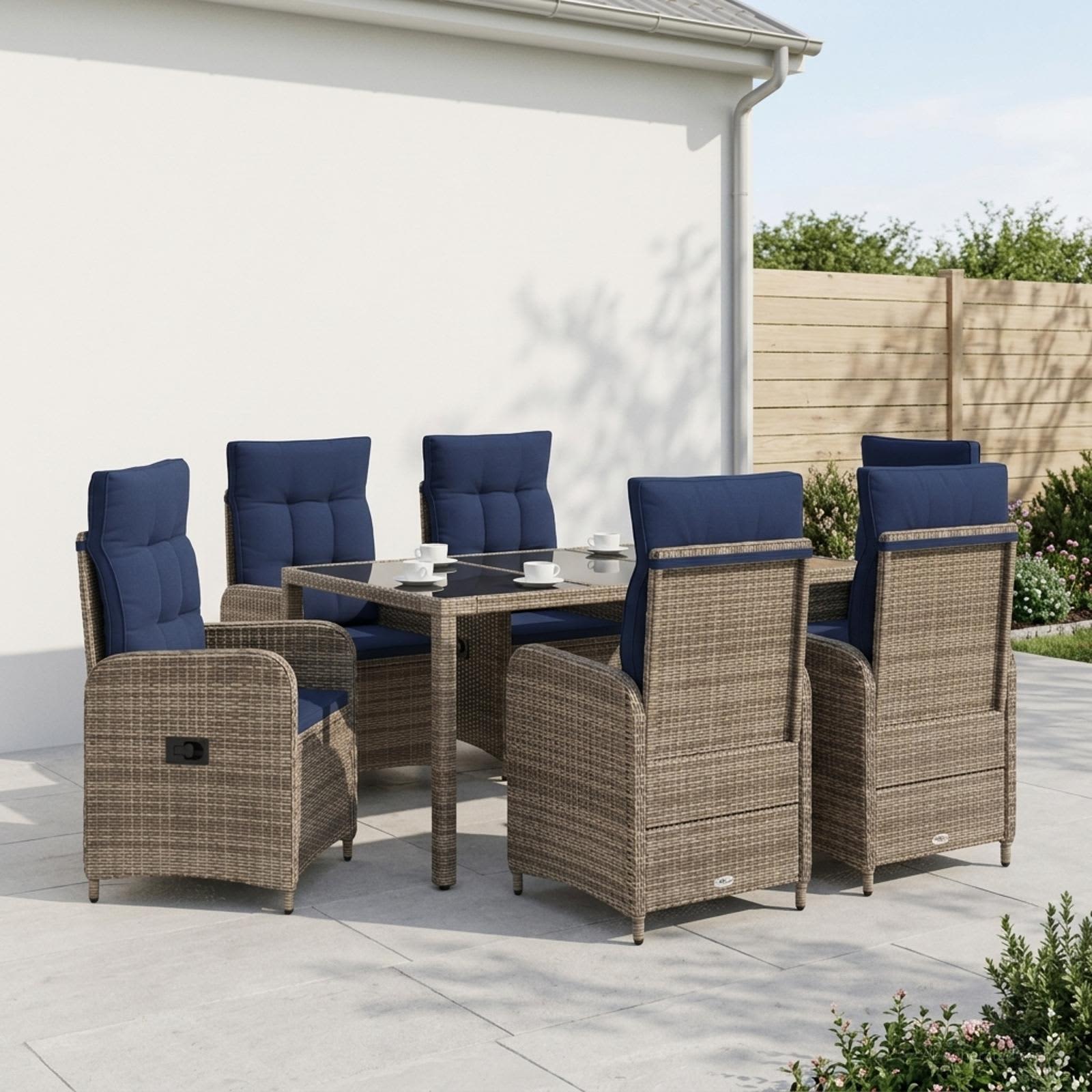 vidaXL Udendørs spise sæt 7 stk. Grey and Navy Blue 150 x 90 x 75 cm