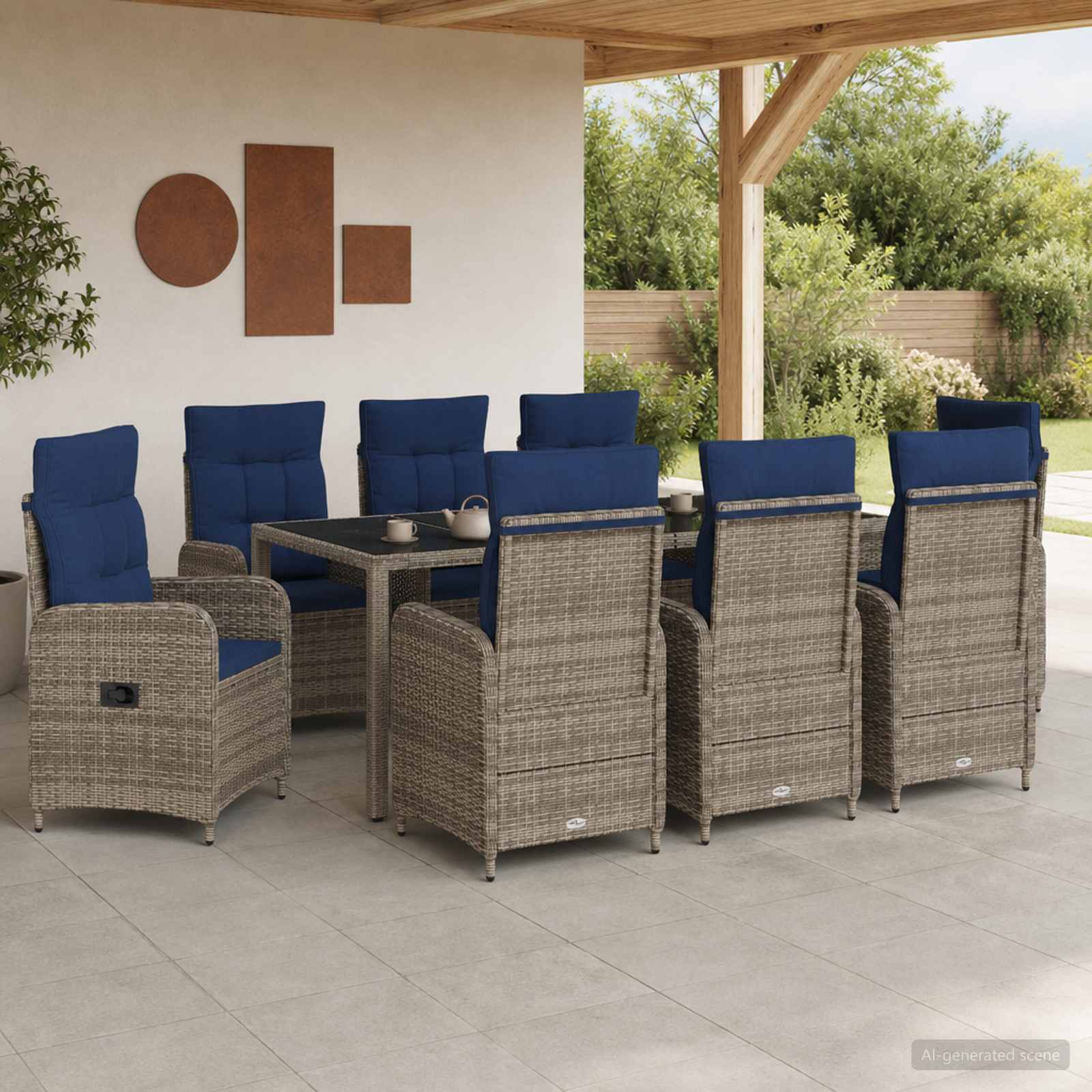 vidaXL Udendørs spise sæt 9 stk. Grey and Navy Blue 190 x 90 x 75 cm